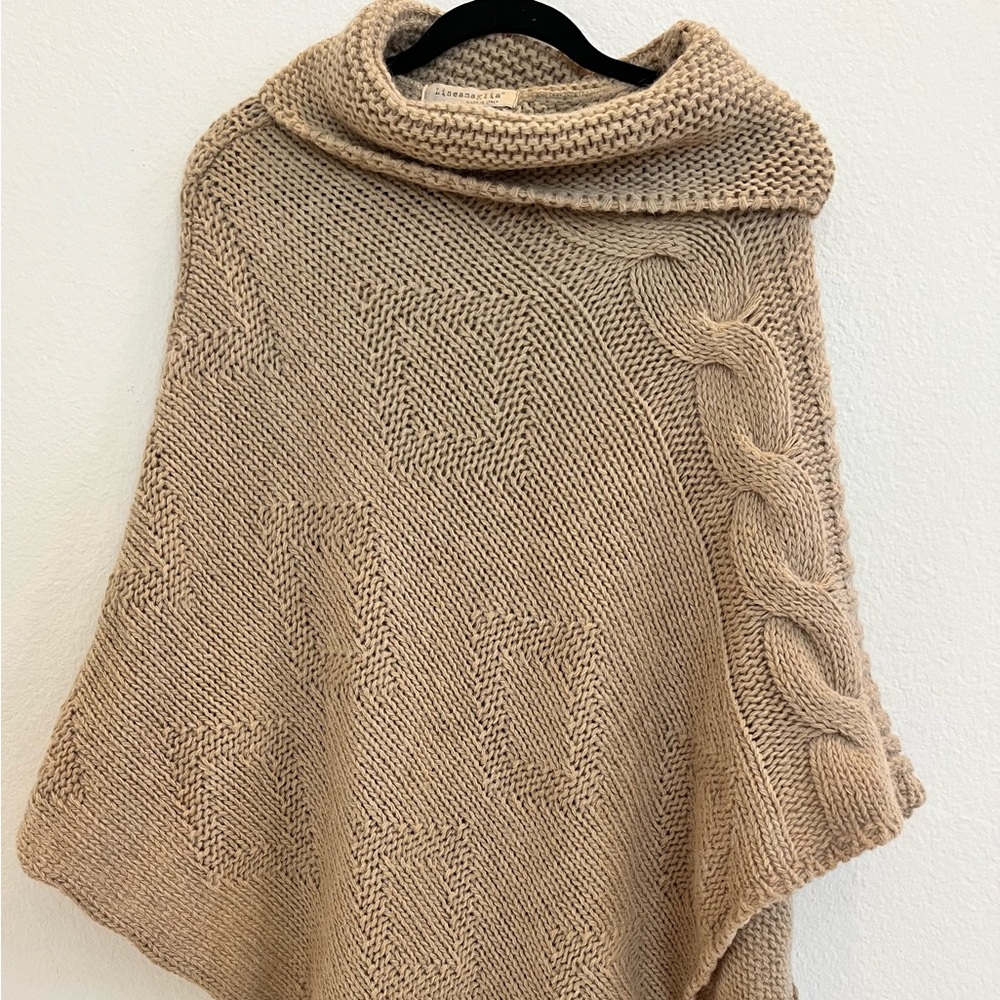 Luxury Neutral Cable Knit Poncho Alpaca‎ Blend Cowl Neck Cozy Spring Layering